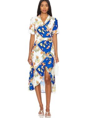 Never Fully Dressed Brooklyn Wrap Midi Dress in Dolce Vita Fruit Print US 6 $172